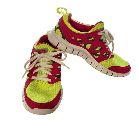 Nike pink and neon green lace up sneakers size 6 youth - Picture 1 of 7